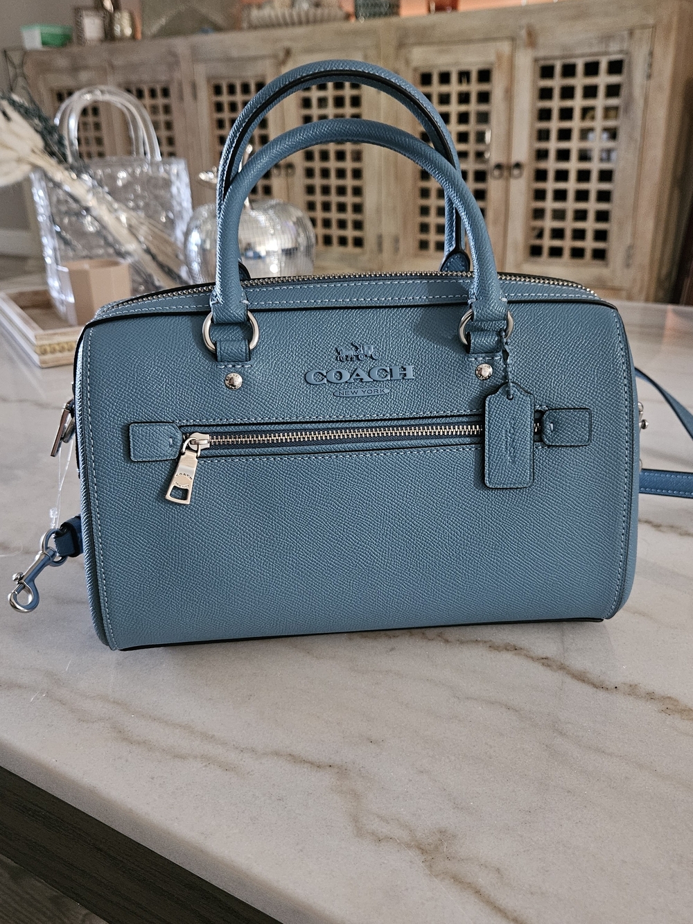 Coach Blue Leather Small Satchel Crossbody Bag NWT